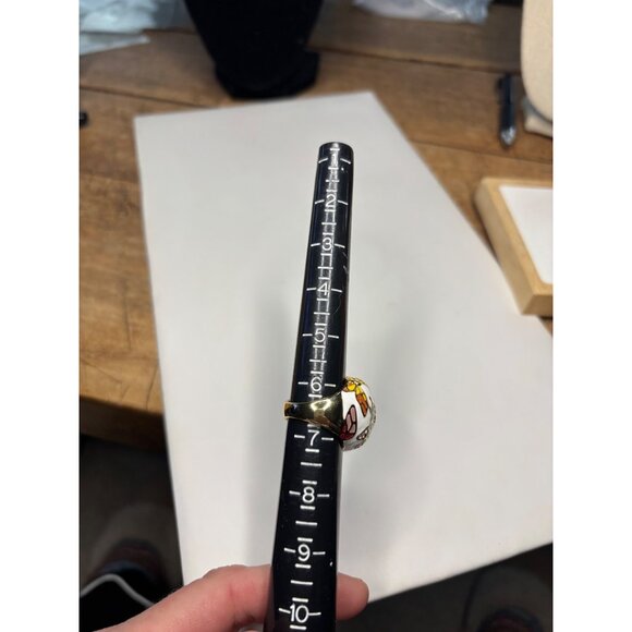 White & Gold Enamel Butterfly Statement Ring With Rhinestone Accents Size 7 KI - Picture 10 of 11